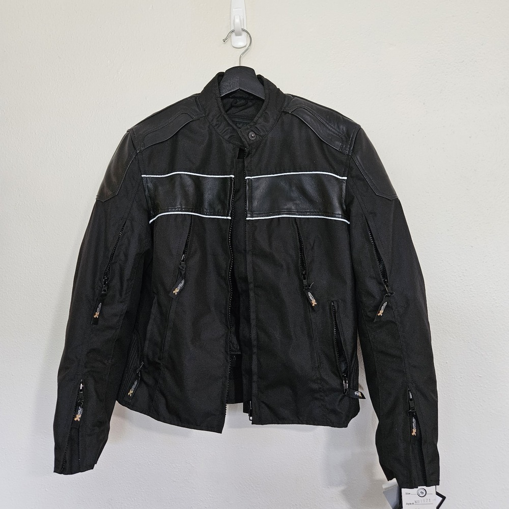 Xelement Waterproof Leather & Textile Motorcycle Jacket Padded Black Sm NWT Flaw